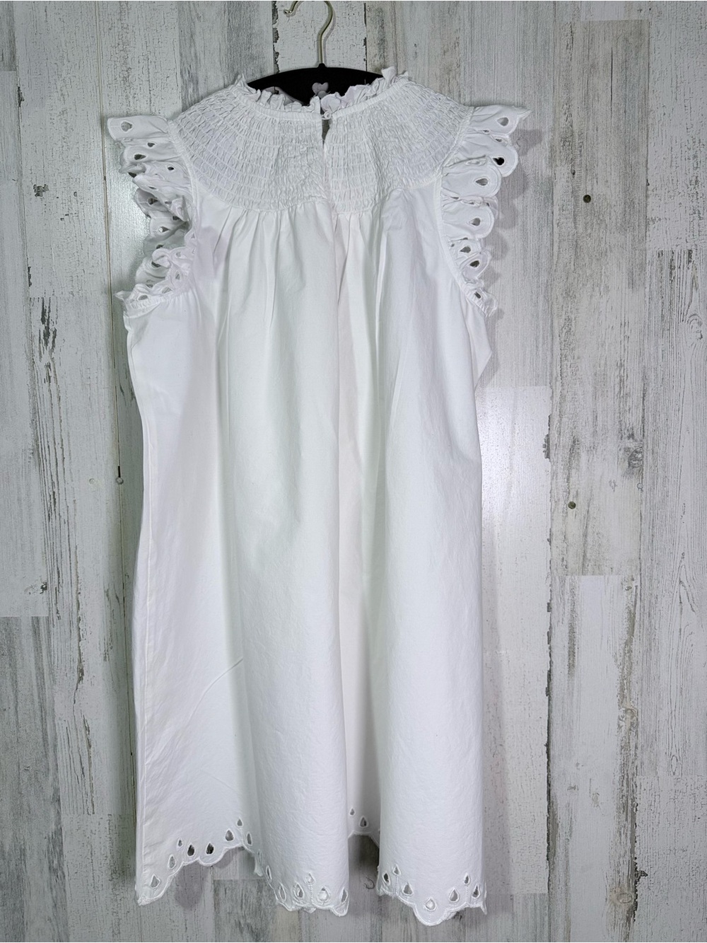 Crown & Ivy White Eyelet Smocked Mini Dress Size Large Boho Summer Cotton - Picture 7 of 9